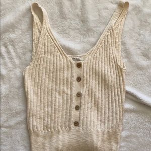 Cream knit tank top with buttons